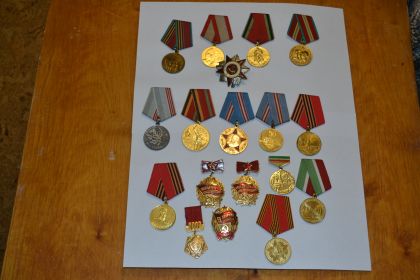 Многочисленные медали к юбилейным датам, а также медали за ударный труд.