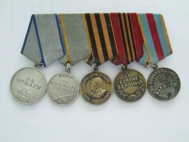 за выполнение задания командования в боях за Берлин; Медаль «За отвагу» 25. 10.1943г. за выполнение задания командования в боях за р. Днепр; Медаль «За боевые з...