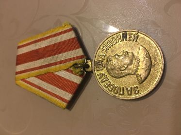 Медаль «за победу над Германией», медаль «за боевые заслуги», медаль «за победу над Японией», медаль «за взятие Кенигсберга»