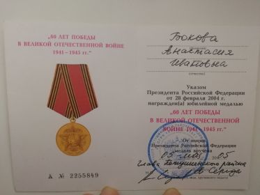 Юбилейная медаль «60 лет Победы в Великой Отечественной войне 1941-1945 гг.».