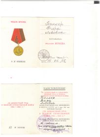 "Медаль Жукова", "За доблестный труд в Великой Отечественной войне 1941-1945 гг."
