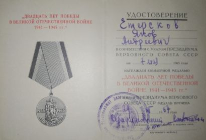 Медаль "Двадцать лет победы в Великой Отечественной войне 1941-1945 г.г."