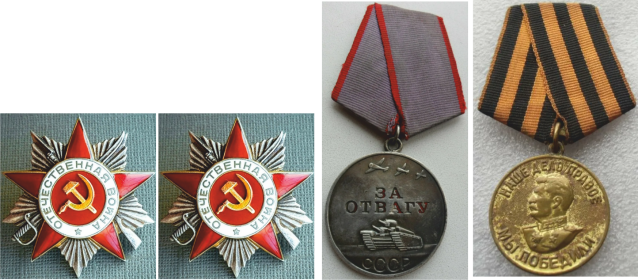 2 ордена "Отечественной войны", медаль "За отвагу", "За победу над Германией"