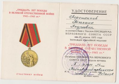 Юбилейная медаль Тридцать лет Победы в Великой Отечественной Войне 1941-1945 г