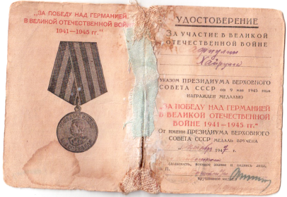 Награжден медалью " за победу над Германией"