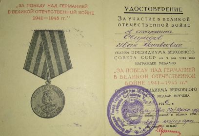 Медаль "За Победу над Германией в Великой Отечественной Войне 1941-1945гг".