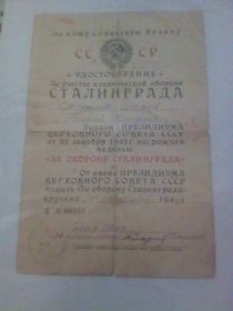 Медаль за участие в героической обороне Сталинграда.