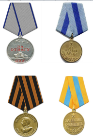 Медали:  «За отвагу»; «За взятие Вены»; «За взятие Будапешта»; «За Победу над Германией».