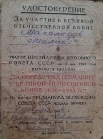 Медаль "За победу над Герминией в ВОВ 1941-1945гг".