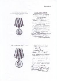 Медаль "За победу над Германией в Великой Отечественной Войне 1941-1945 гг.", медаль "XXX лет Советской Армии и Флота"
