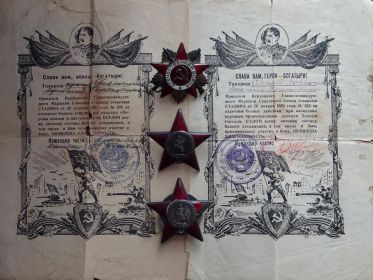 Медаль "За отвагу" и два Ордена Красной звезды