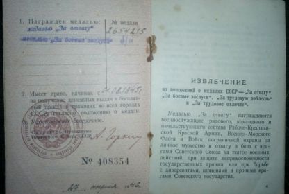 "медаль За отвагу","медаль За боевые заслуги".