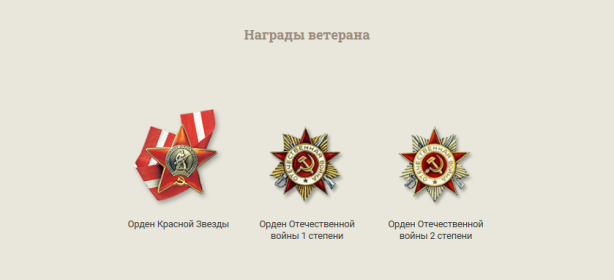 ОРден Красной Звезды,   Орден Отечественной войны 1 степени,  Орден Отечественной войны 2 степени