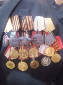 Два ордена Славы 2 и3 степени,медаль за Отвагу,медаль за Боевые заслуги,за взятие Берлина,за победу