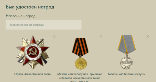 Орден Отечественной войны  1 степени, Медаль за боевые заслуги, Медаль за победу над Германией
