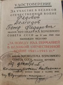 Медаль "За победу над Германией в Великой Отечественной Войне 1941-1945 гг".