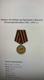 Медаль «За победу над Германией в Великой Отечественной войне 19411945гг.» "За оборону Сталинграда", "За отвагу" итд