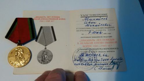 Медаль «Двадцать лет победы в Великой Отечественной Войне 1941-1945гг»