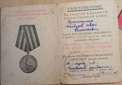 медаль за победу над Германией в ВОВ 1941-1945 г.