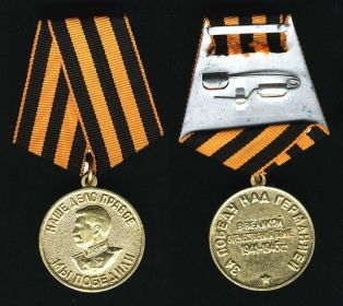 Медалью "За победу над Германией в Великой Отечественной войне 1941-1945 г.г"