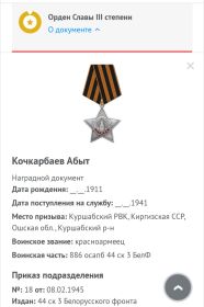 медаль "За Отвагу", Орден Славы 3стп