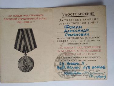 Медаль "За Победу над Германией в Великой Отечественной Войне" 1941-1945 гг"