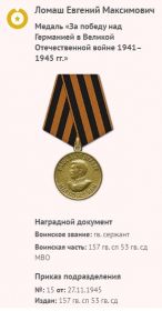 Медаль за победу над Германией в Великой Отечественной войне 1941-1945 гг