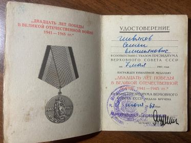 "ДВАДЦАТЬ ЛЕТ ПОБЕДЫ В ВЕЛИКОЙ ОТЕЧЕСТВЕННОЙ ВОЙНЕ 1941-1945 Г.Г"