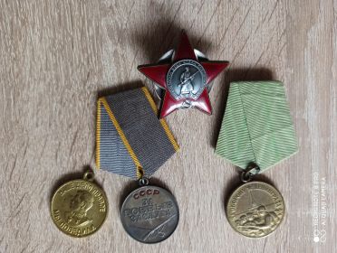 Медаль за оборону Ленинграда, орден Красной Звезды, медаль за боевые заслуги, медаль мы победим
