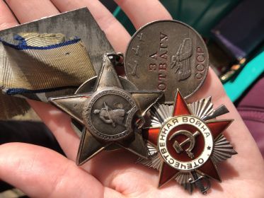 орден «Красной Звезды», медаль «За Отвагу», медаль за «Победу над Германией»