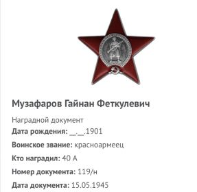 Орден «Красная Звезда» , медаль «За Отвагу»