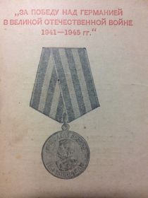 Медаль за победу над Германией в Великой Отечественной Войны 1941-1945гг.