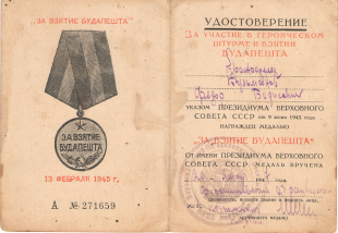 Медаль «За участие в героическом штурме и взятии Будапешта»