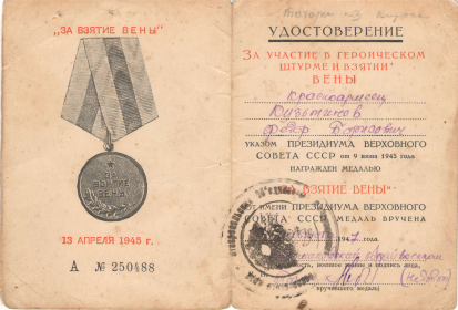 Медаль «За участие в героическом штурме и взятии Вены»