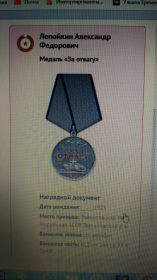 Медаль "За отвагу", орден Отечественной войны первой степени.