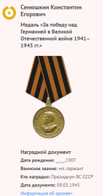 медаль "За победу над Германией в Великой Отечественной войне 1941-1945"