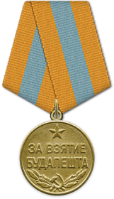 Медаль «За взятие Будапешта».  04.11.1945год.   № записи: 1550096819