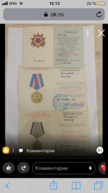Орден Отечественной славы 1 степени .Медаль «За победу над Германией 1941-1945г.г.».Медаль «За доблестный труд 1941-1945 г. г.»