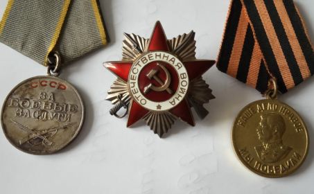 Орден Отечественной Войны 2 степени,  Медаль "За боевые заслуги", медаль "За победу над Германией",