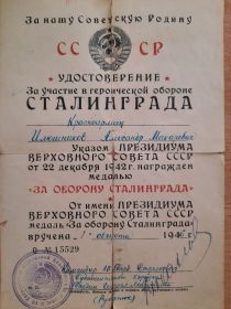 «Медаль за отвагу», «Медаль за боевые заслуги», «Медаль за оборону Сталинграда», «Медаль за освобождение Праги», «Медаль за победу над Германией», «Орден Отечес...