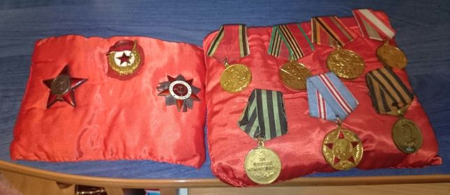 Медаль «За победу над Германией в Великой Отечественной войне 1941–1945 гг.»  09.05.1945,   Орден Красной Звезды  04.06.1945