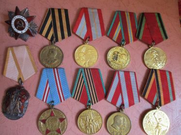 орден Отечественной войны 2 степени, орден "Знак почета", медали "За взятие Кенигсберга, "За победу над Германией"
