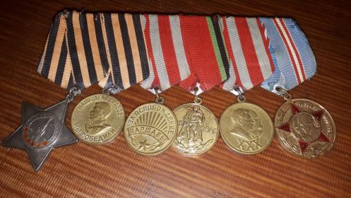 Орден красной звезды, орден славы 3 степени, медаль за освобождения Варшавы, взятия Берлина