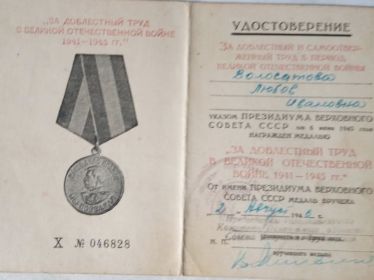 Медаль «За доблестный труд в Великой Отечественной Войне 1941-1945 гг»
