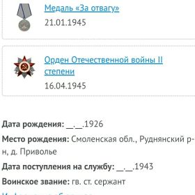 Ордена Великой Отечественной войны первой, второй степени, медаль за отвагу