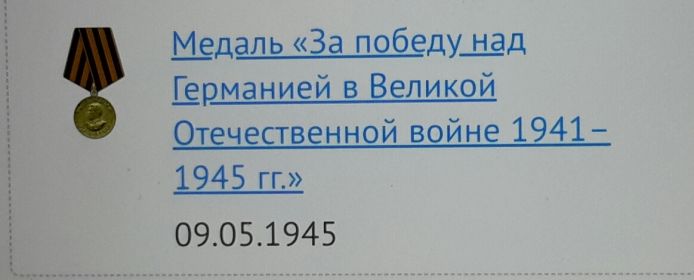 Медаль за победу над Германией в Великой Отечественной войне 1941-1945гг.