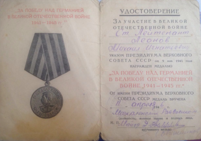 Медаль «За победу над Германией в Вов 1941-1945»