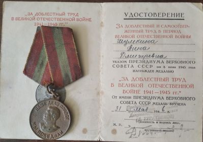 За Доблестный Труд в Великой Отечественной Войне 1941-1945гг.