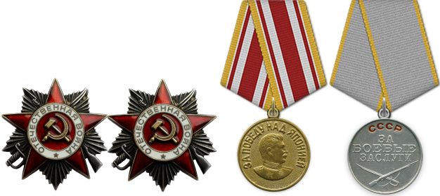 два «Ордена Отечественной войны II степени», медаль «За победу над Японией», медаль «За боевые заслуги»