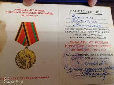 Юбилейная медаль ТРИДЦАТЬ ЛЕТ ПОБЕДЫ В ВЕЛИКОЙ ОТЕЧЕСТВЕННОЙ ВОЙНЕ 1941-1945